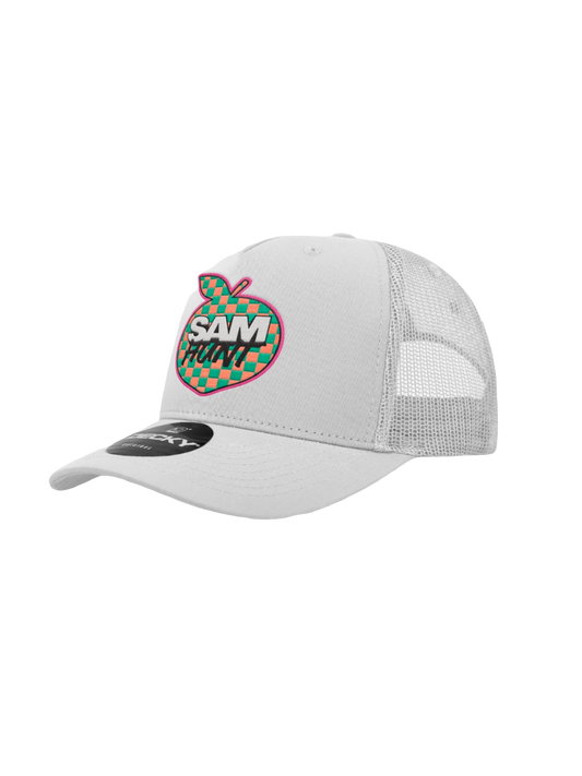 White Checkered Peach Trucker Hat